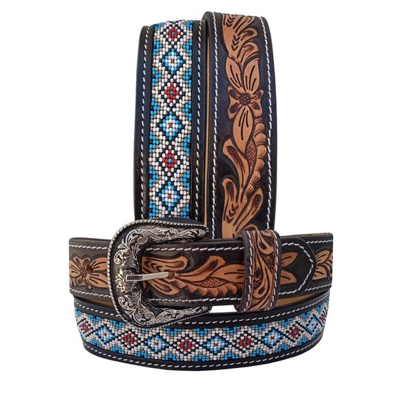 Western Beaded Belts For Young Adults Tooled Leather Heavy Duty Beaded Belt🐠